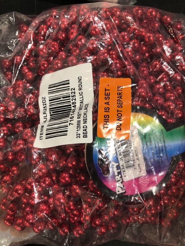 Photo 2 of 12 Pack- 33" 12mm Mardi Gras Bead Necklaces (Red)