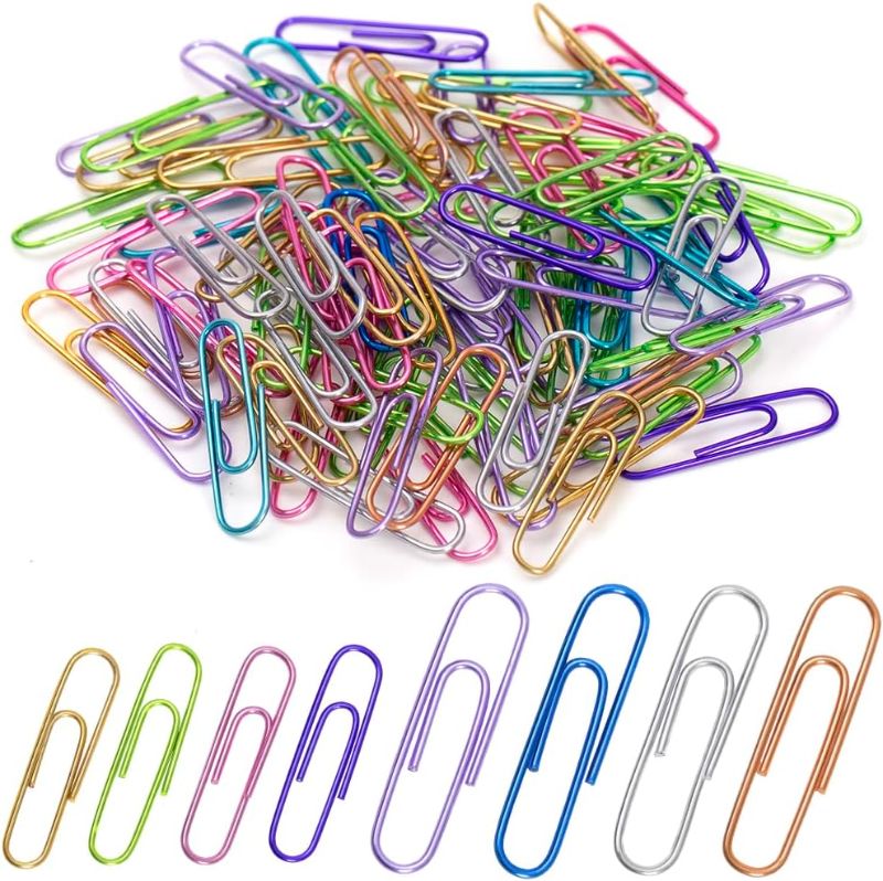 Photo 1 of Metal Paper Clips, 200pcs 2 Inch Large Medium Size Colored Paper Clip