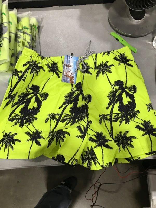 Photo 1 of Biwisy Mens Swim Trunks Quick Dry Beach Shorts Mesh Lining Swimwear Bathing Suits with Pockets X-Large Yellow Trees