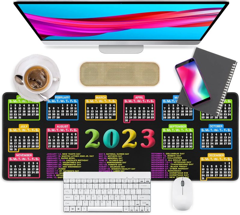 Photo 1 of 2023 Calendar Mouse Pad, Large Non-Slip Rubber with Stitched Edges Calendar Mousepad for Computer, Laptop, Office, Home - (35.4x15.7 in)