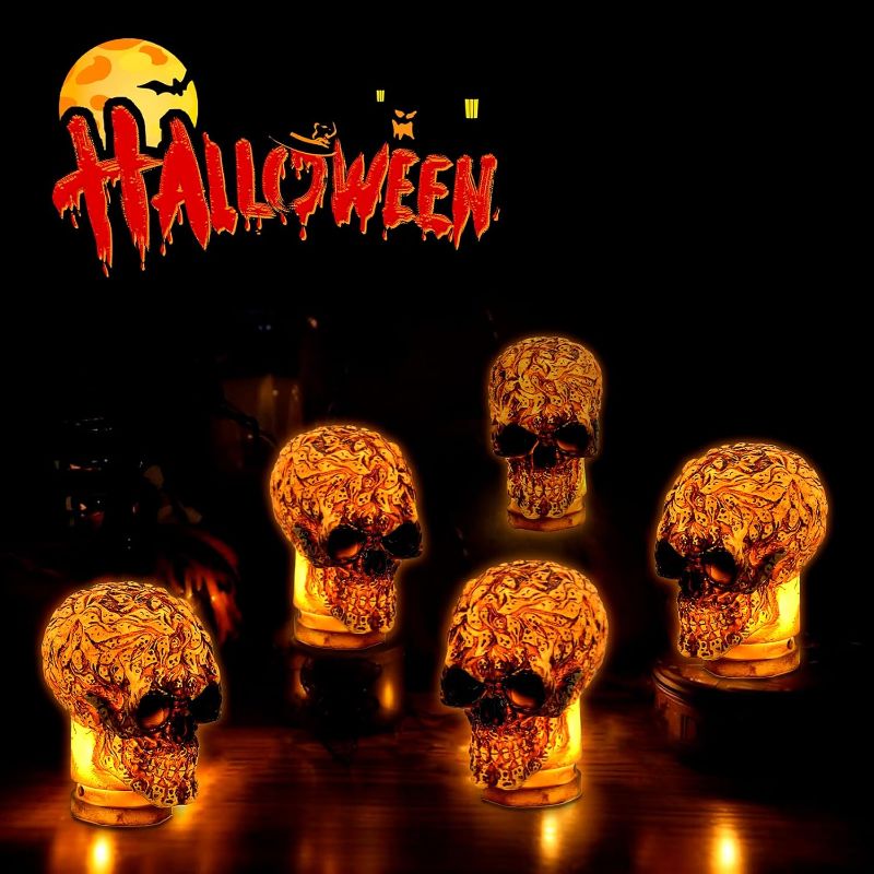 Photo 1 of 5PK Halloween Decorations, Light Up Halloween Skull with Timer for Home House Patio Door, Scary Halloween Décor
