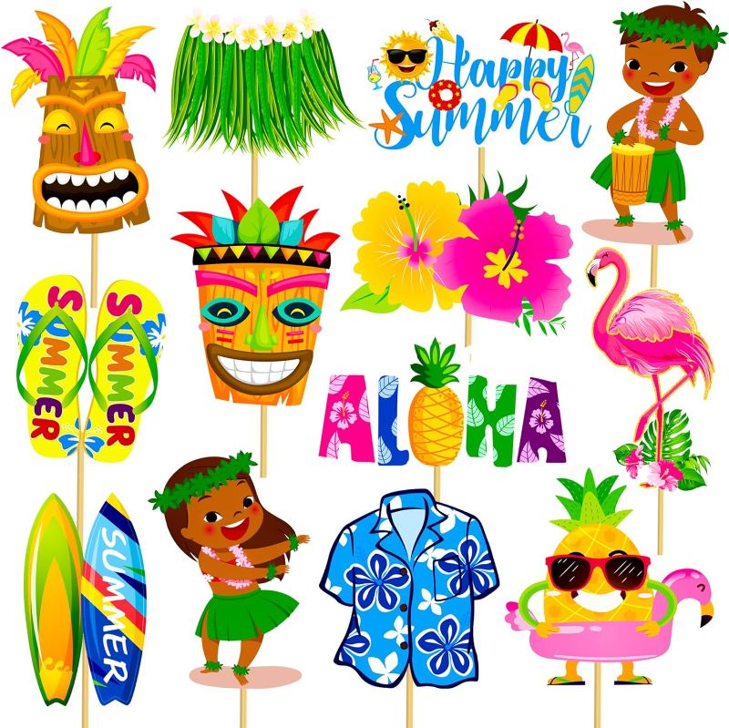Photo 1 of 26Pcs Hawaiian Aloha Party Table Centerpieces Sticks Decorations Tiki Hawaiian Table Decorations Tropical Birthday Party Supplies for Summer Tropical Aloha Party Table Decorations Photo Booth Props

