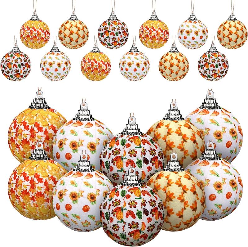Photo 1 of 16 Pcs Small Tree Fall Hanging Ornament Thanksgiving Ball Maple Leaf Pumpkin Fabric Wrapped Small Tree Ornaments for Thanksgiving Harvest Autumn Decoration Halloween Party Supplies(Classic Style)
