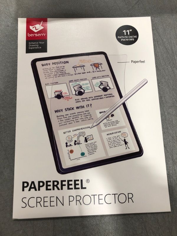 Photo 1 of BERSEM Paperfeel Screen Protector Compatible with iPad Pro 11 inch (2022/2021/2020/2018), iPad Air 5th / 4th Generation (10.9",2022 / 2020), iPad Air 5 / iPad Air 4 Matte PET Film for Drawing Anti-Glare, Apple Pencil Compatible
