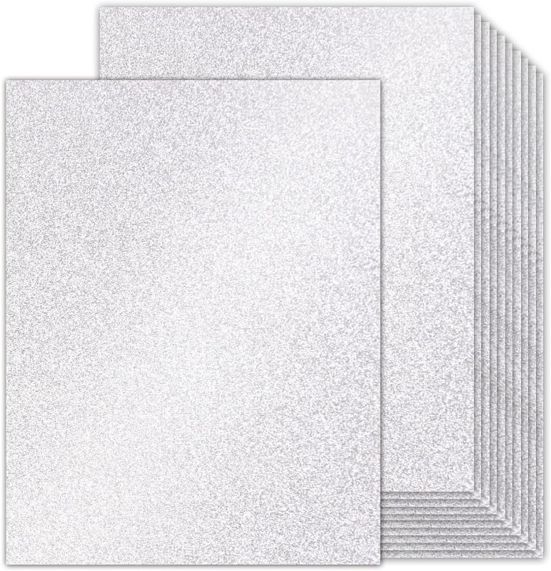 Photo 1 of 100 Sheets Silver Glitter Cardstock 8.5x11 Double-Sided, Goefun 80lb No-Shed Shimmer Glitter Paper for Scrapbook, Birthday, Wedding Party, Decorations (Not Suitable for Printing)
