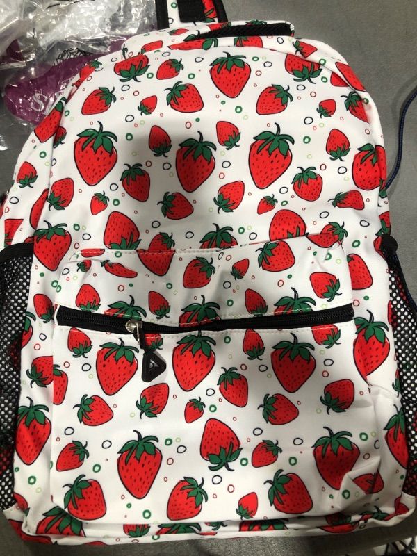 Photo 2 of 17 Inch Strawberry Backpack For Women Men Laptop Bag Travel Hiking Camping Daypack
