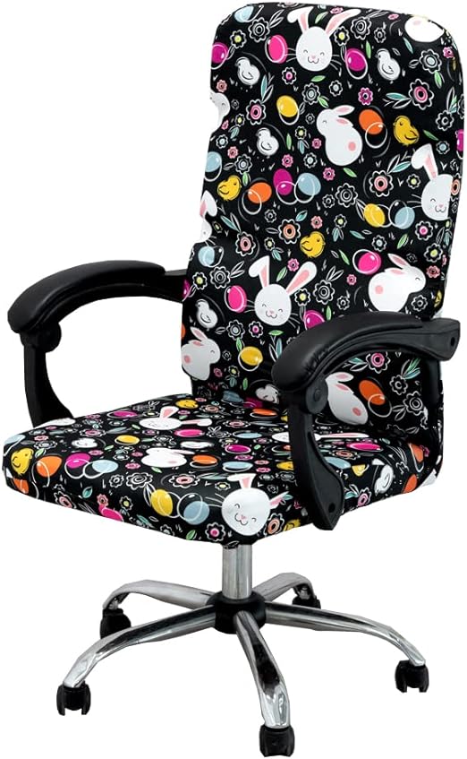 Photo 1 of ACOFRR Easter Stretch Office Chair Cover Slipcover, Soft Fit Universal Desk Rotating Chair, High Back Computer Chair, Removable Washable Anti-Dust Spandex Chair Protector Cover with Zipper (Black, M) 