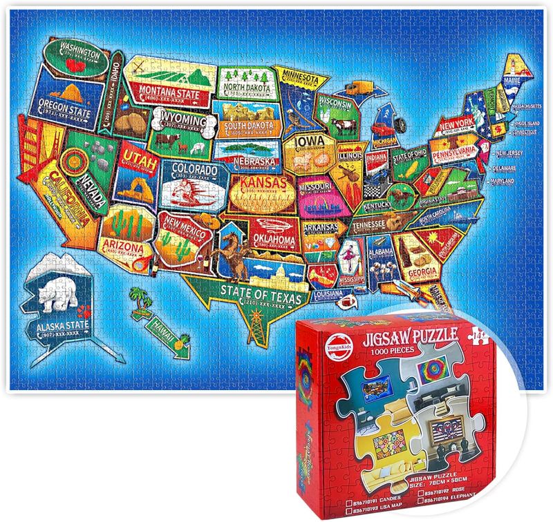 Photo 1 of Ynybusi Jigsaw Puzzles, Puzzles for Adults 1000 Pieces - Art Puzzles for Kids Ages 3-5,4-8 Party & Family Games, 27.5''L x 19.75''W (Map)
