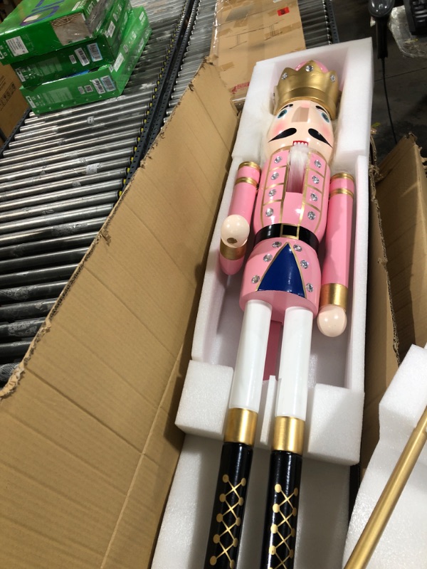 Photo 2 of KI Store 4ft Christmas Nutcracker Wooden Pink King Nutcracker Figurine Christmas Decorations for Front Door Christmas Tree Mantel Fireplace 4-Foot Pink King