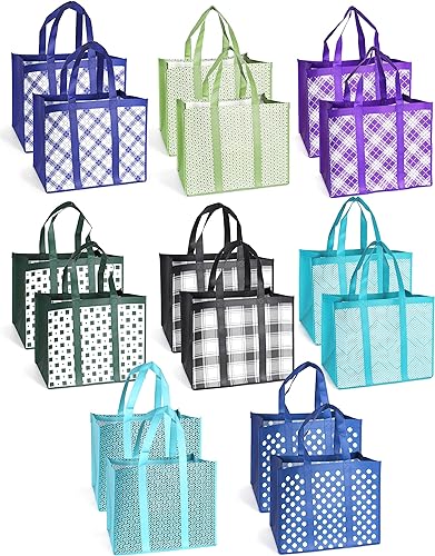 Photo 1 of 16PCS Reusable Grocery Bags, Sewing Heavy Duty Large Shopping Bags with Long Sturdy Handles, Foldable Waterproof Non-Woven Shopping Bags for Picnic, Foldable Tote Bags Bulk, 16.1 × 13 × 10.2inch