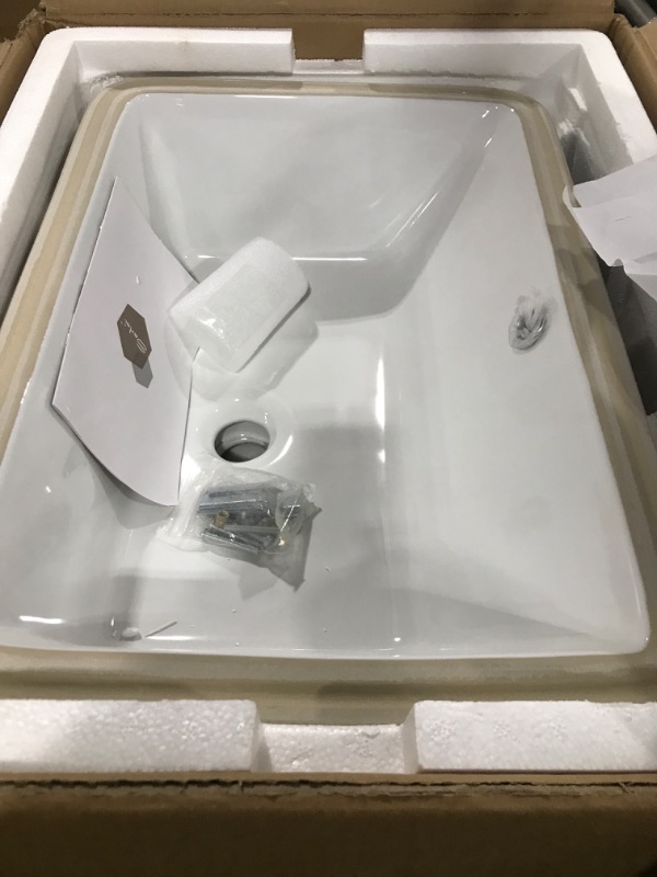 Photo 2 of Undermount Bathroom Sink - Sarlai 20 x 14.8 inch Rectangular Vessel Sink Undermount Sink Modern White Ceramic Rectangle Sink, Vanity Sink Art Basin with Overflow, Interior Size 17.9" x 12.4" 20"x14.5"