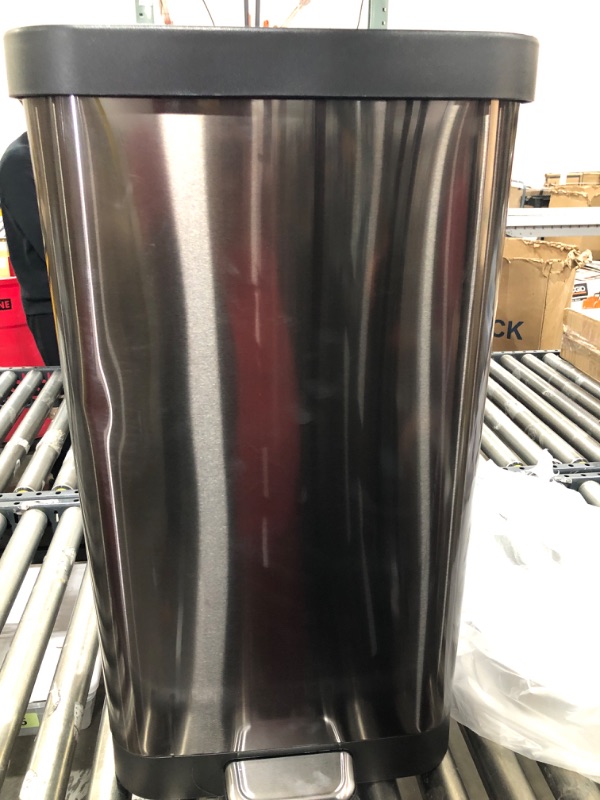 View 2 of Glad 20 Gallon / 75.5 Liter Extra Capacity Stainless Steel Step Trash Can with CloroxTM Odor Protection, Pewter Pewter 20 Gallon Trash Can
