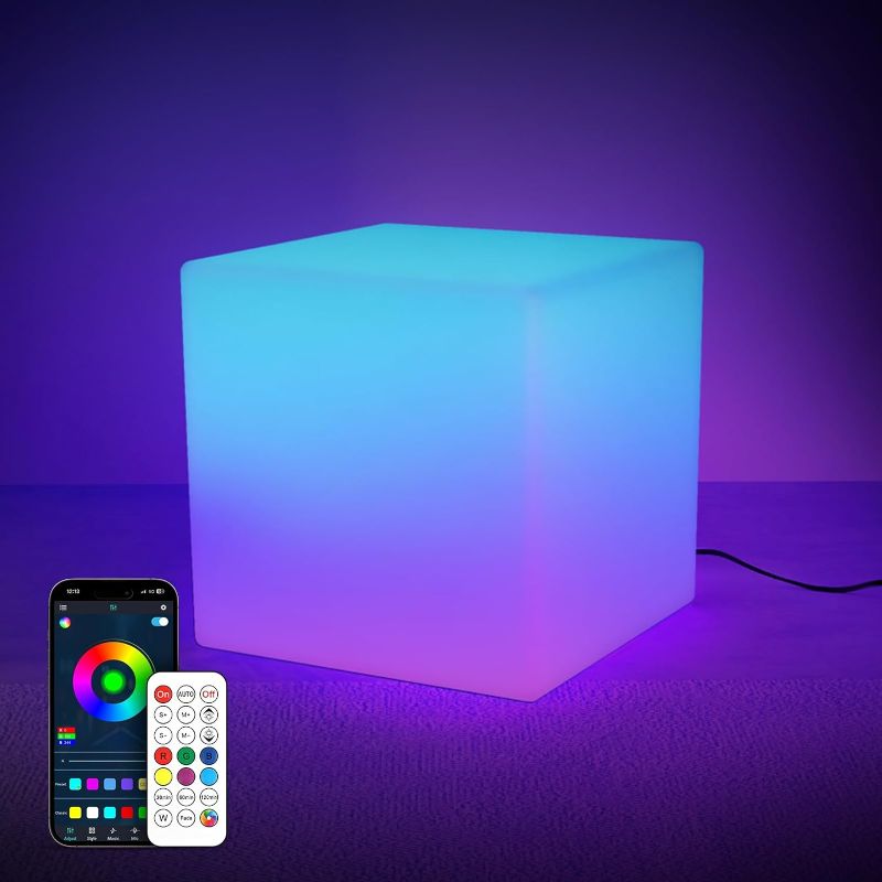 Photo 1 of LOFTEK Color Changing Night Light, 16-inch Smart Cube Light with Bluetooth APP and Remote Control, Music Sync, 220 Scene Styles, LED Furniture for Living Room, Bedroom, Gaming Room(Corded Electric)
