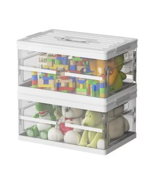 Photo 1 of 2 Pack Collapsible Storage Bins with Lids, Clear Plastic Foldable Storage Box, Stackable Storage Containers for Organizing, White
