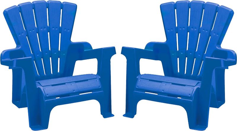 Photo 1 of American Plastic Toys Kidsâ€™ Adirondack (Pack of 2), Outdoor, Indoor, Beach, Backyard, Lawn, Stackable Lightweight, Portable, Wide Armrests, Comfortable Lounge Chairs for Children, Blue (2pk)
