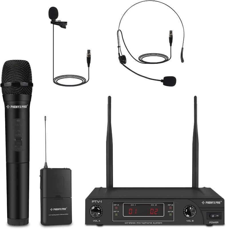 Photo 1 of Microphone System, VHF Wireless Mic Set with Handheld Microphone/Bodypack/Headset/Lapel Mics, Stable Signal, Cordless Mic for SinginG.