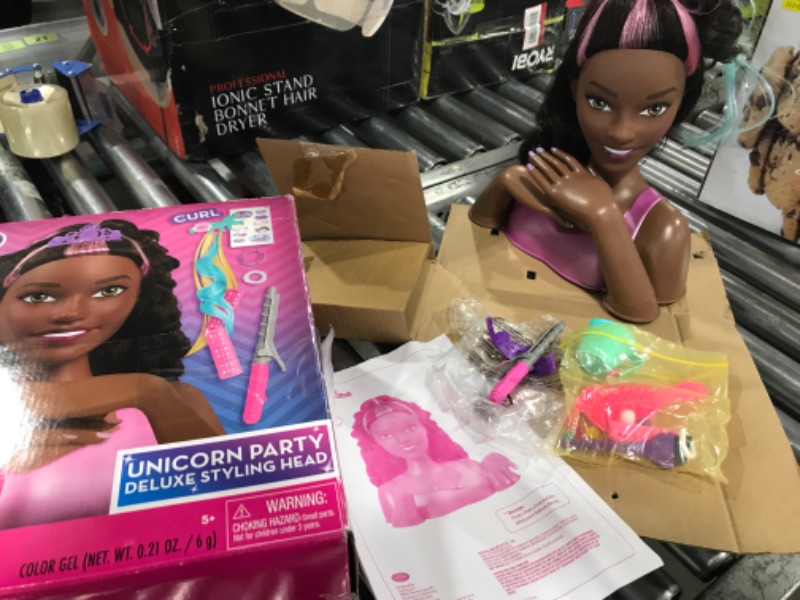 Photo 2 of Barbie Unicorn Party 26-piece Deluxe Styling Head, Dark Brown Hair, Pretend Play, Kids Toys for Ages 5 Up, Amazon Exclusive