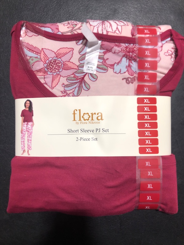 Photo 2 of [Size XL] Flora Short Sleeve PJ Set 2pc- Raspberry Floral