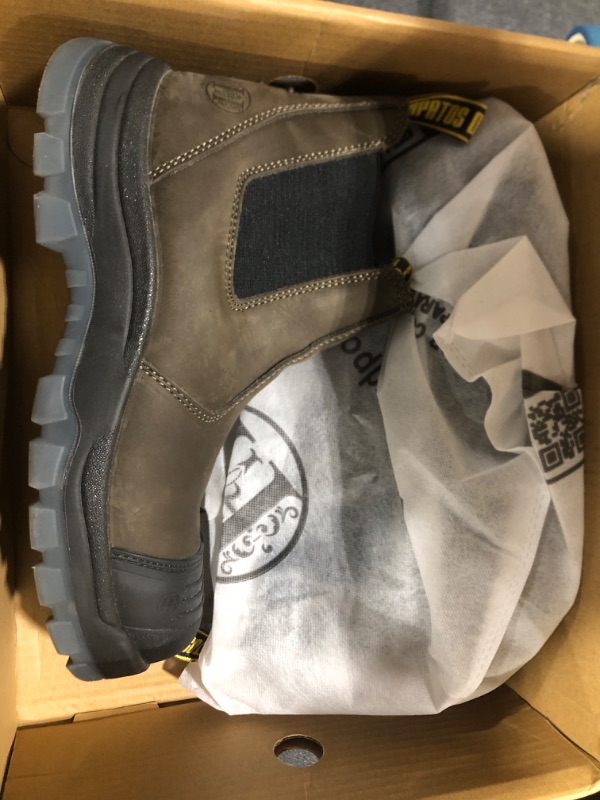 Photo 2 of [Size 10 Wide] HANDMEN Work Boots for Men, Steel/Soft Toe Waterproof Working Boots, Slip Resistant Slip-on Safety Static Dissipative Working Shoes -Dark Brown-steel Toe