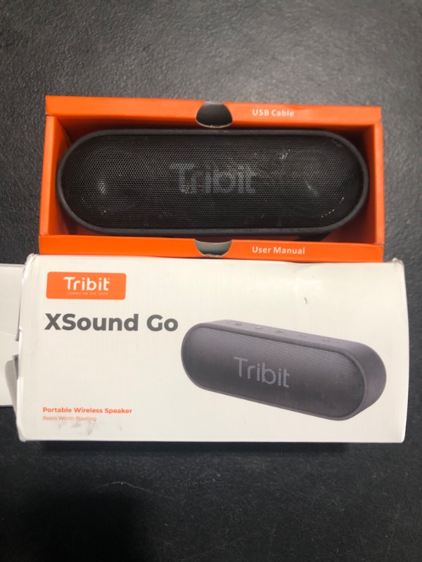 Photo 2 of Bluetooth Speaker, Tribit XSound Go Speaker with 16W Loud Sound & Deeper Bass, 24H Playtime, IPX7 Waterproof, Bluetooth 5.0 TWS Pairing Portable Wireless Speaker for Home, Outdoor (Upgraded) Black