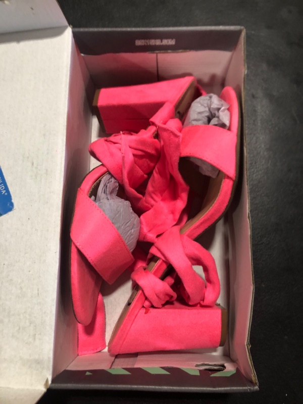 Photo 2 of [Size 9] Trary Pink Purple Nude Red Black Heels for Women, Lace Up Chunky Heels for Women, Strappy Heels for Women Sandals, High Platform Stripper Heels, Comfortable Wide Width Tie Up Heels 3 Inch Open Toe 9 Pink