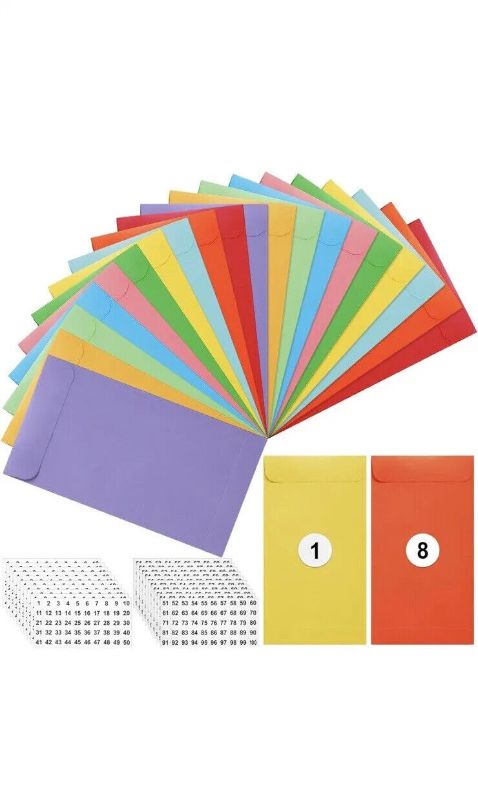 Photo 1 of 500 Pcs 100 Day Envelope Challenge Kit Colorful Money Envelopes for Cash with 20 Pcs Number Stickers Labels, 3.5 x 6.5 In, Self Adhesive Coin Envelopes for Saving Challenge, Seed Checks Budgeting Keys