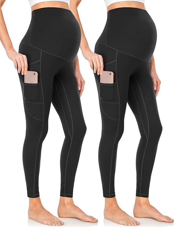 Photo 1 of Begrily Womens Maternity Leggings Over The Belly Workout Pregnancy Active Athletic Yoga Pants with Pockets 2 Pack - SIZE 2XL 
