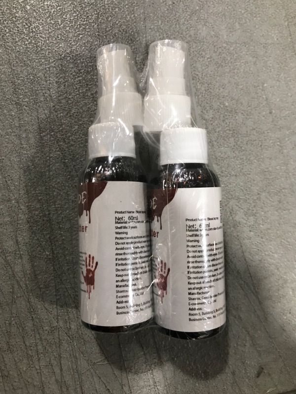 Photo 2 of 2PCS Blood Splatter 2.0 fl oz, Makeup Blood Splatter,Fake Blood Spray, Halloween Liquid Blood for Clothes, Zombie, Vampire and Monster SFX Makeup and Dress Up