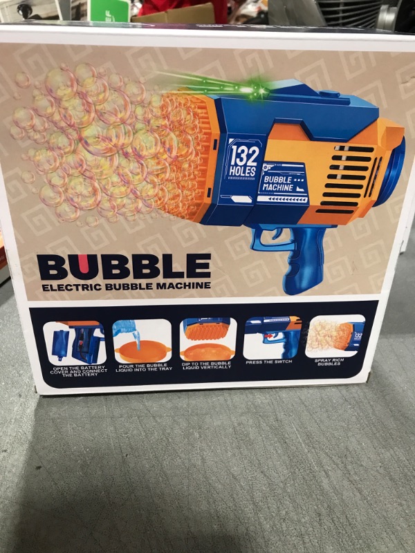 Photo 2 of 132 Holes Bubble Machine Gun - 2023 Upgraded Light Up Bubble Bazooka with Bubble Solution Electric Cannon Gun Blaster Bubbles Maker, Summer Outdoor Toys Gift for Birthday Wedding Party (Blue) 132 Holes Blue