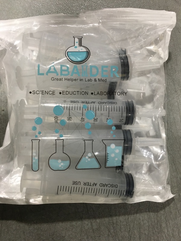 Photo 2 of 10 Pack 60ml/cc Plastic Syringe Large Syringes Tools Catheter Tip individually sealed with Measurement for Scientific Labs, Measuring Liquids, Feeding Pets, Medical Student, Oil or Glue Applicator