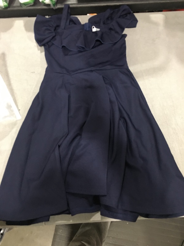 Photo 2 of Arshiner Girls Summer Dress Off Shoulder Flutter Sleeve Midi Swing Cassual Formal Dresses with Pocket 10-11 Years B-navy Blue