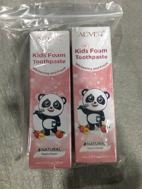 Photo 2 of 2PCS Foam Toothpaste Kids, Foam Whitening Toothpaste, Mousse Toddler Toothpaste, Low Fluoride Foaming Toothpaste and Mouthwash for U Shaped Toothbrush for Kids (2 PC (Peach Child))