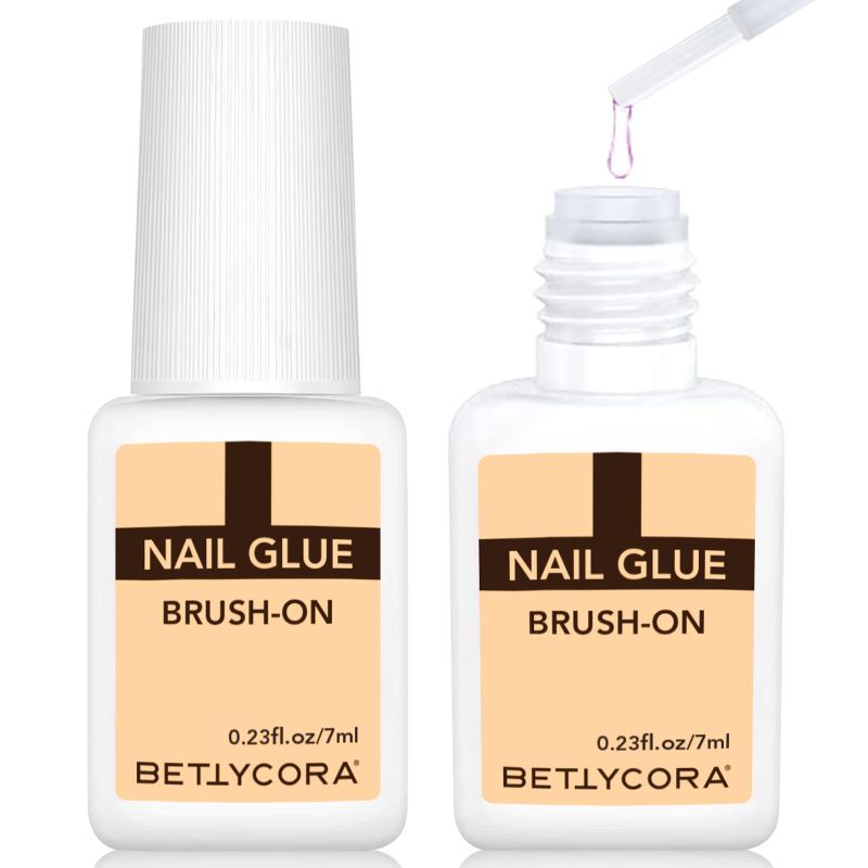 Photo 1 of 2 PACK OF Nail Glue for Press on Nails, BettyCora Strong Nail Glue for Acrylic Nails Glue on Nails Gel Nail Glue Fake Nails Brush On Nail Glue Nail Repair Glue 7ML 2Pcs 