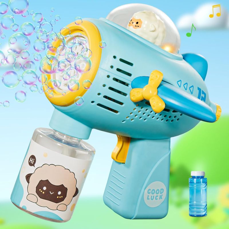 Photo 1 of Bubble Gun Machine for Toddlers|Aircraft Bubble Maker with Lights for Summer|Automatic Bubble Blower for Travel,Outdoor Toys for Kids Ages 4-8,Great Gift...
