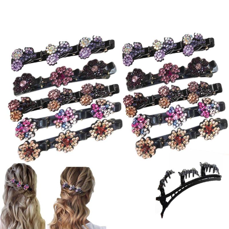 Photo 1 of 10PCS Sparkling Crystal Stone Braided Clover Hair Clips, No-Slip Grip Jaw Clips, With Rhinestones for Women, Girls, Kids
