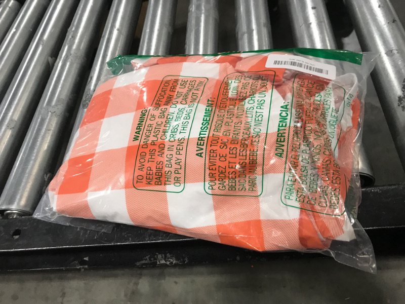 Photo 1 of smiry Round Table Cloth Cover, Elastic Waterproof Fitted Vinyl Table Covers for 36"-44", Flannel Backed Buffalo Plaid Tablecloth for Dining, Fall Picnic, Thanksgiving and Party, White and Orange 36''-44'' Round Tight Fit White and Orange