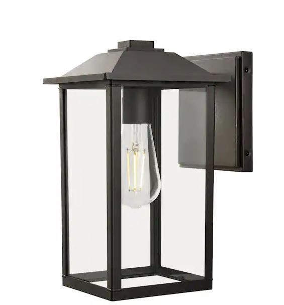 Photo 1 of 1-Light 12 in. Bronze Hardwired Classic Outdoor Wall Lantern Sconce Light with Clear Glass
