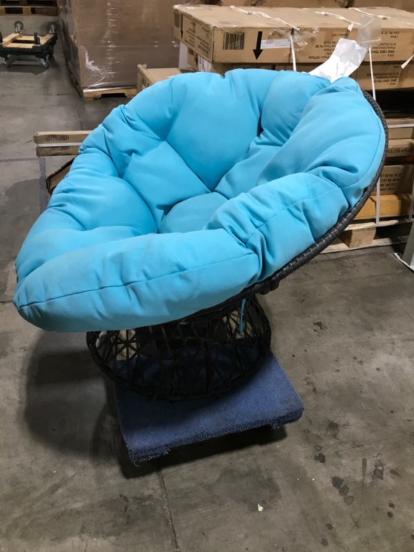 Photo 2 of OSP Home Furnishings Wicker Papasan Chair with 360-Degree Swivel, Grey Frame with Blue Cushion
