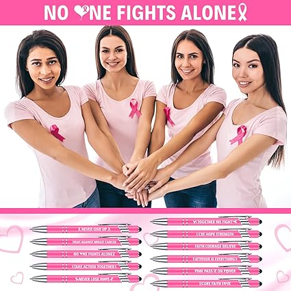 Photo 1 of 100 Pcs Breast Cancer Awareness Pens Pink Ribbon Retractable Gel Roller Ball Pen 1.0 mm Black Ink Ballpoint Pen Pink Encouraging Stylus Pen Hope Faith Strength Courage Gifts for Breast Cancer