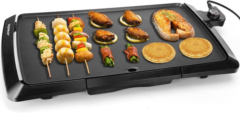 Photo 1 of Aigostar Electric Griddle Nonstick Extra Large 1500W Pancake Griddle Pan 8-Serving Electric Indoor Grill, 5-Level Control with Adjustable Temperature & Oil Drip Tray, 20” x 10” Family-Sized, Black
