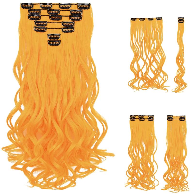 Photo 1 of  Extensions,SYXLCYGG Clip Hair Extensions 18" Wavy Synthetic Hair Piece Cheap Natural Fluffy&Not Tangled Women Girl colorful Full Head