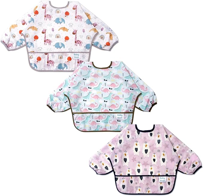 Photo 1 of 3 Pcs Long Sleeved Bib Set | Baby Waterproof Bibs with Pocket Bundle Toddler Bib with Sleeves and Crumb Catcher 6-24 Months
