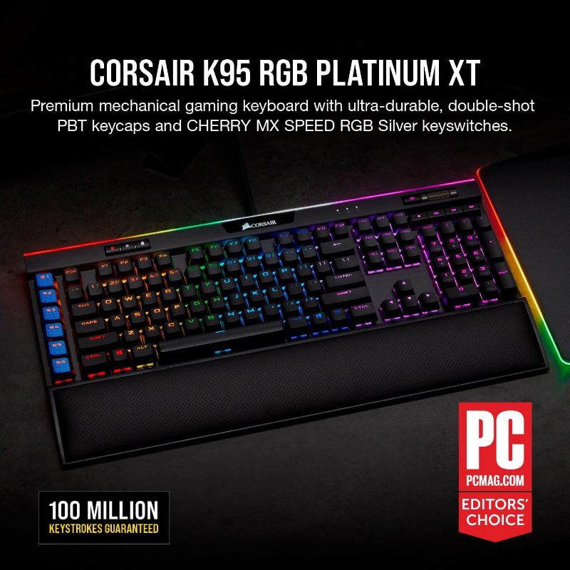 Photo 1 of 
Corsair K95 RGB PLATINUM XT Mechanical Wired Gaming Keyboard - Cherry MX Speed Switches - PBT Double-Shot Keycaps - iCUE Compatible -