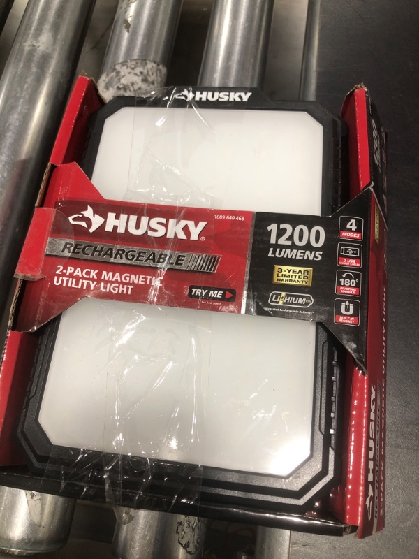 Photo 1 of Husky 1200 Lumens Rechargeable Magnetic Utility Light (2-Pack)