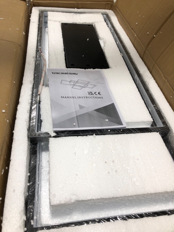 Photo 1 of XEMQENER Modern LED Ceiling Light, 80W Dimmable Flush Mount Ceiling Light with Remote Control, 3-Square Chandelier Ceiling Light Fixture for Dining Room Bedroom Living Room (Black) Black 43'' Black Rectangle-80W