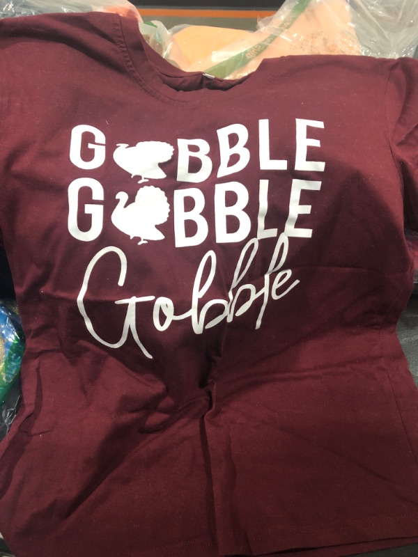 Photo 2 of [Size S] FASHGL Gobble Gobble T-Shirt Women Thanksgiving Shirts Funny Turkey Graphic Tee Casual Short Sleeve Tops -Dark Red