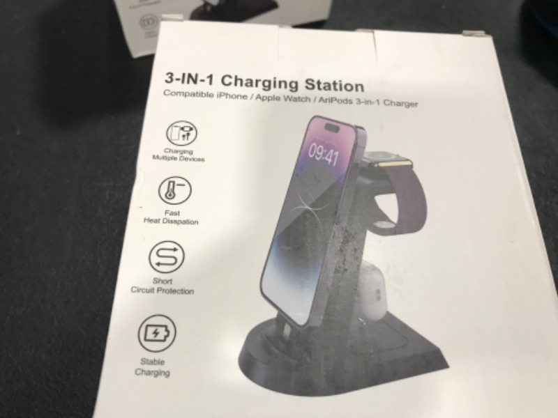 Photo 1 of Anirun Charging Station for Multiple Devices Apple, 3 in 1 Charging Station Apple for iPhone Series, Apple Watch Series and Airpods Charging, with 18W Adapter Black-New