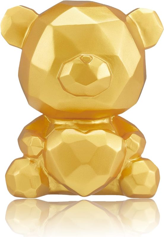 Photo 1 of 3D Geometric Bear Piggy Bank Anti Drop can be Stored and Used as Decoration for Rooms Desks and Children's Birthday Gifts (Golden Embracing Bear) 