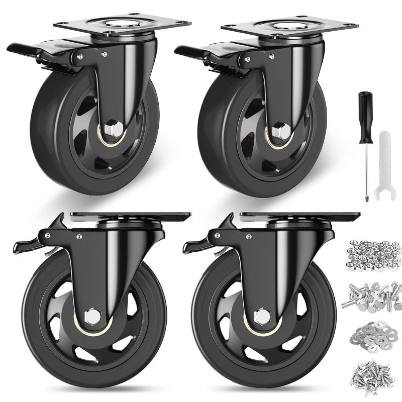 Photo 1 of 4 Inch Caster Wheels, Heavy Duty Casters Set of 4, Swivel Casters with Brake 2200 Lbs, Locking Industrial Top Plate Casters Wheels for Furniture and Workbench Cart(Two Hardware Kits Include)