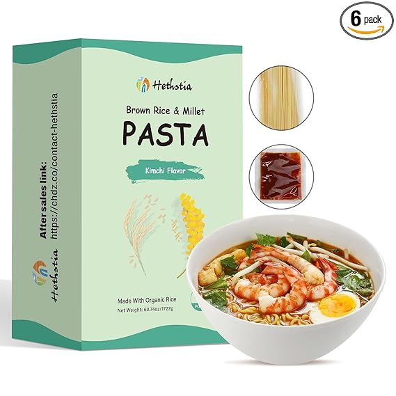 Photo 1 of 
Hethstia Rice Noodles Kimchi Noodle Soup - Gluten-Free Organic Brown Rice and Millet Noodles Non-GMO Whole Grain Spaghetti Pasta with Kimchi Sauce, Kosher (6 Packs)